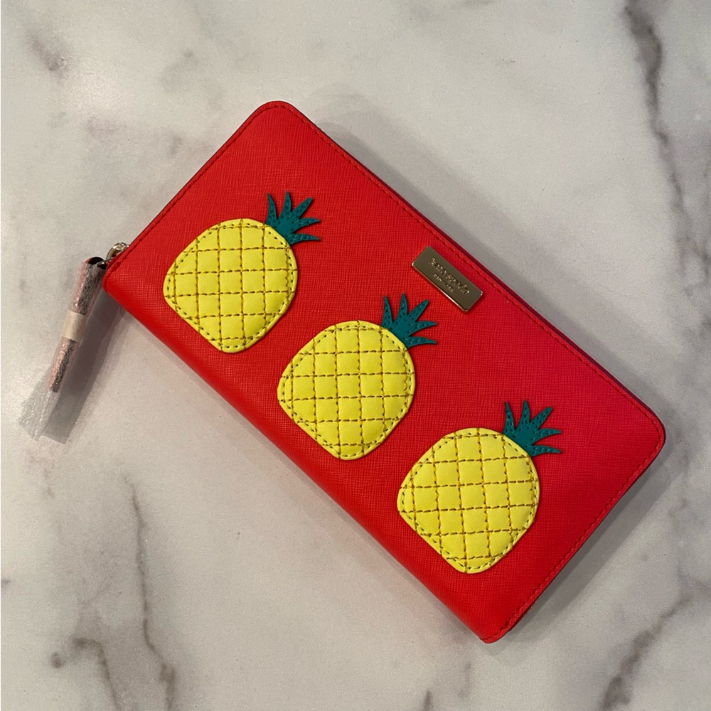 KATE SPADE Pineapple How Refreshing Neda Geranium Red Pink Large Wallet